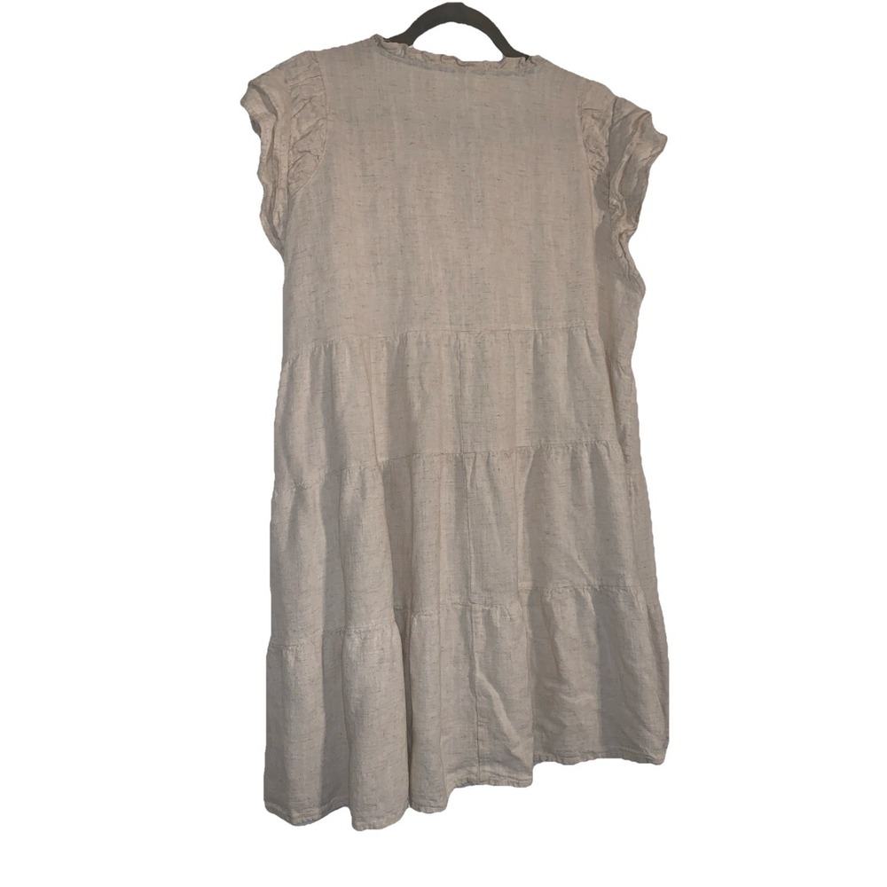 Umgee Dress XL Linen Blend Tiered Mini Boho Beige Ruffle Short Sleeve Summer - Picture 8 of 16